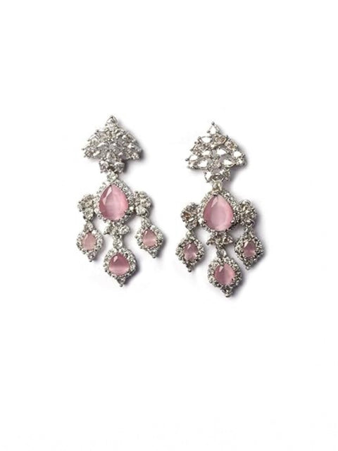 Women's Brass Silver Plated Drop Earrings (Pink)