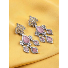 Women's Brass Silver Plated Drop Earrings (Pink)