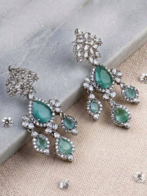 Women's Brass Silver Plated Drop Earrings (Turquoise)