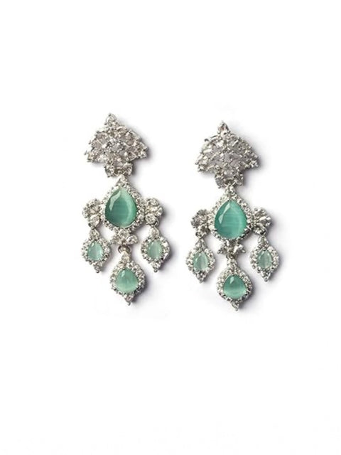 Women's Brass Silver Plated Drop Earrings (Turquoise)