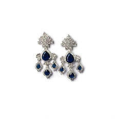 Women's Brass Silver Plated Drop Earrings (Blue)