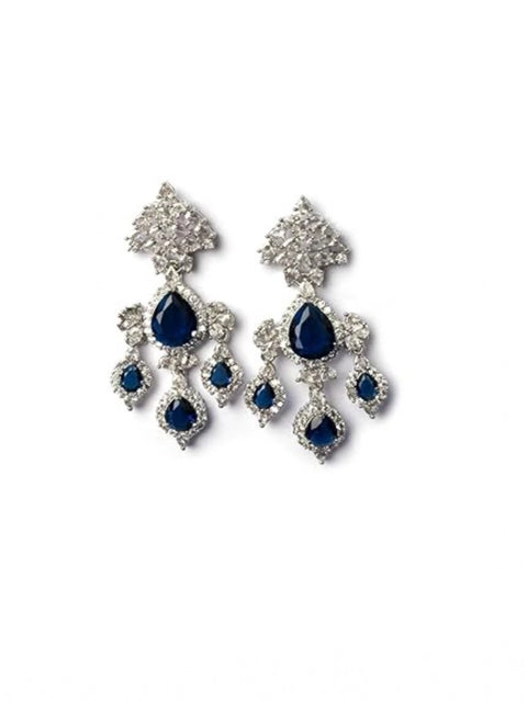 Women's Brass Silver Plated Drop Earrings (Blue)