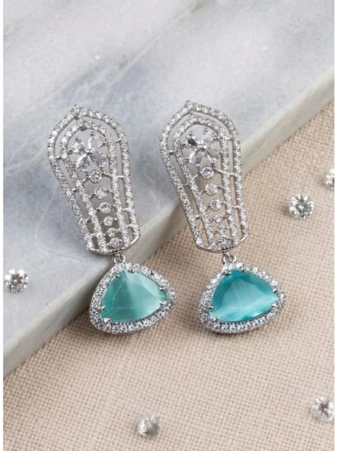 Women's Brass Silver Plated Drop Earrings (Turquoise)