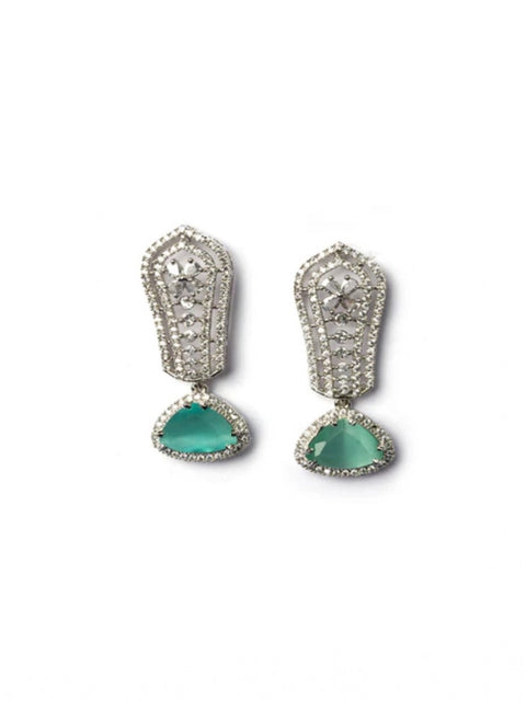 Women's Brass Silver Plated Drop Earrings (Turquoise)