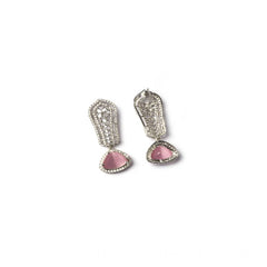 Women's Brass Silver Plated Drop Earrings (Pink)