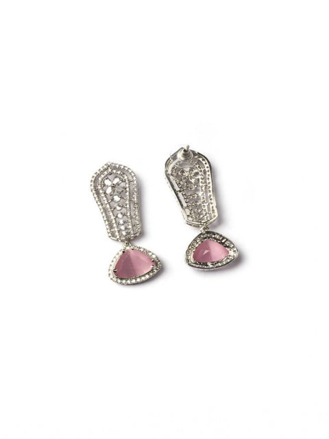 Women's Brass Silver Plated Drop Earrings (Pink)