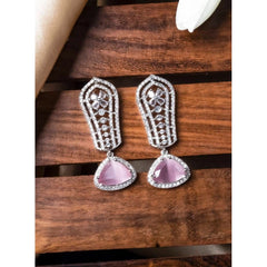 Women's Brass Silver Plated Drop Earrings (Pink)