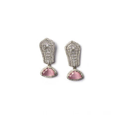 Women's Brass Silver Plated Drop Earrings (Pink)