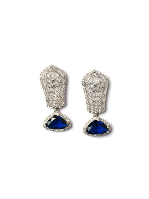 Women's Brass Silver Plated Drop Earrings (Blue)