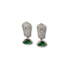 Women's Brass Silver Plated Drop Earrings (Green)