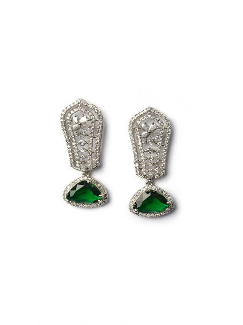 Women's Brass Silver Plated Drop Earrings (Green)