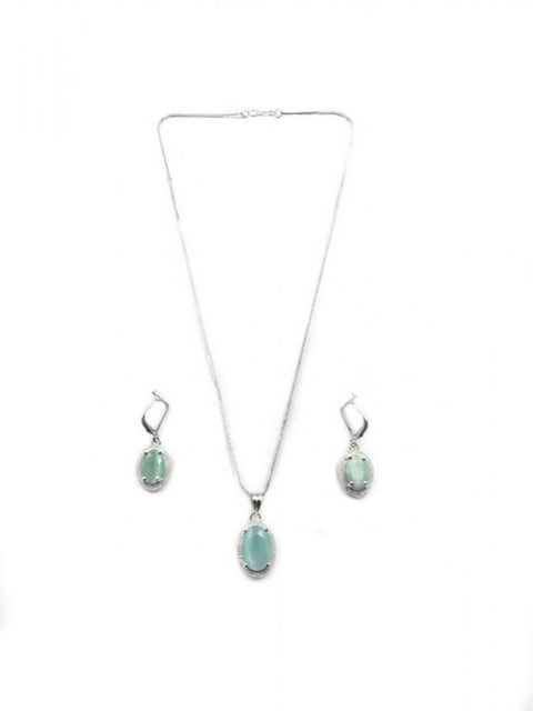 Women's Brass Silver Plated Pendant Set (Turquoise)