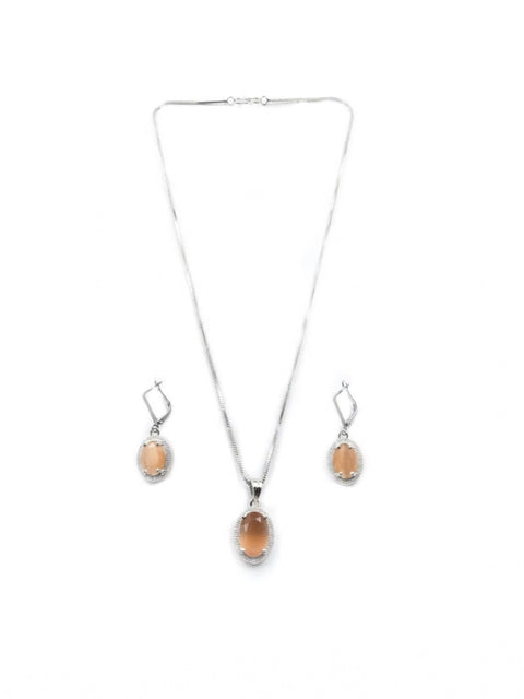 Women's Brass Silver Plated Pendant Set (Orange)