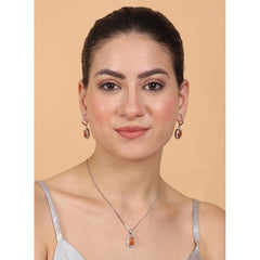 Women's Brass Silver Plated Pendant Set (Orange)