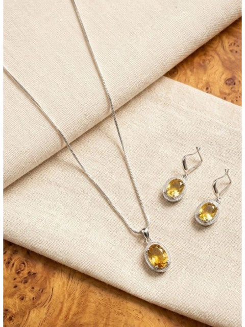 Women's Brass Silver Plated Pendant Set (Yellow)