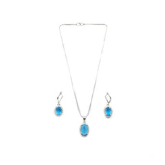 Women's Brass Silver Plated Pendant Set (Blue)