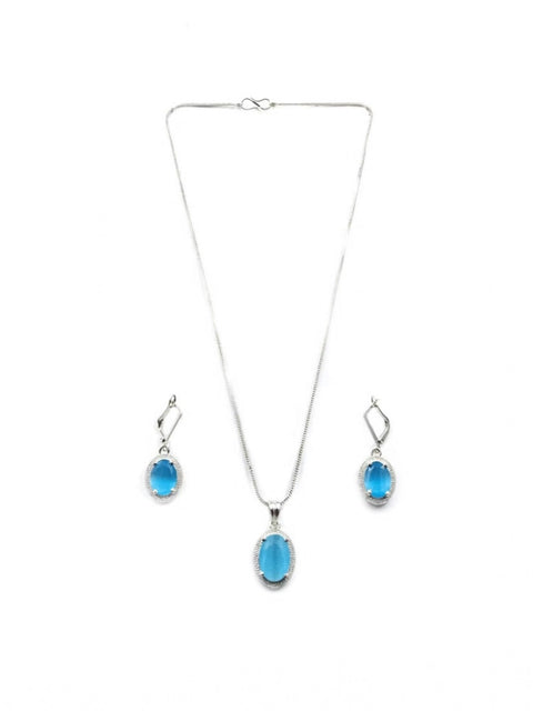 Women's Brass Silver Plated Pendant Set (Blue)