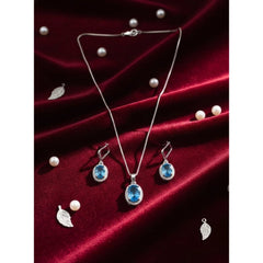 Women's Brass Silver Plated Pendant Set (Blue)
