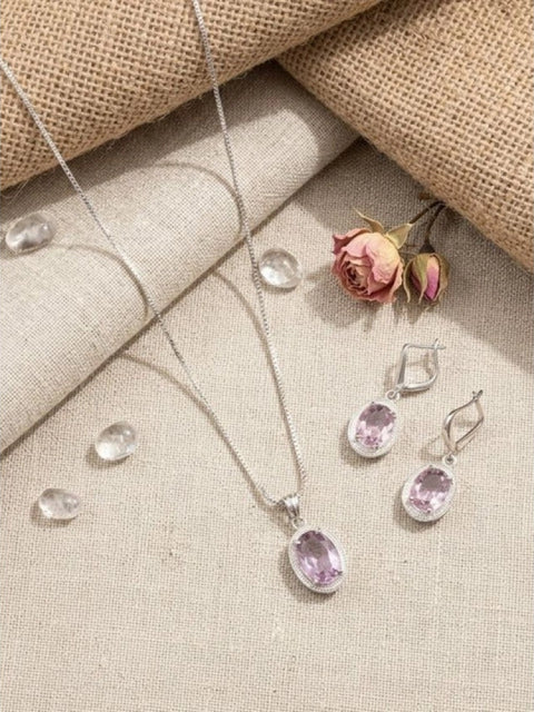 Women's Brass Silver Plated Pendant Set (Pink)