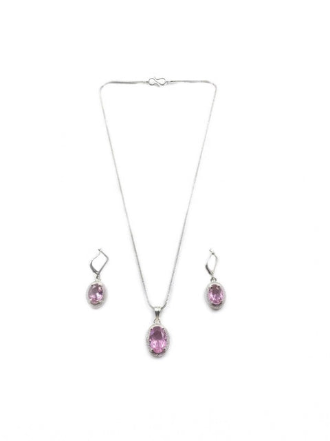 Women's Brass Silver Plated Pendant Set (Pink)