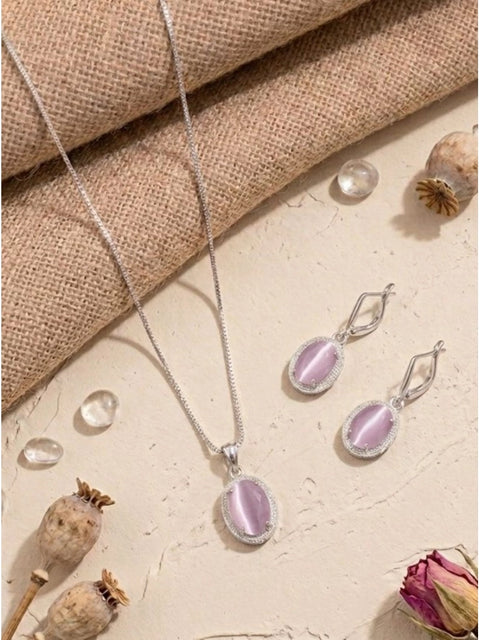 Women's Brass Silver Plated Pendant Set (Pink)