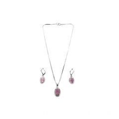 Women's Brass Silver Plated Pendant Set (Pink)