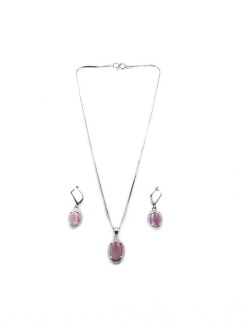 Women's Brass Silver Plated Pendant Set (Pink)