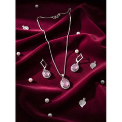 Women's Brass Silver Plated Pendant Set (Pink)