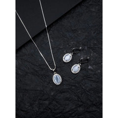 Women's Brass Silver Plated Pendant Set (Grey)