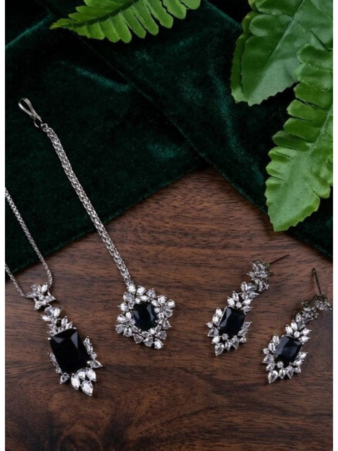 Women's Brass Silver Plated Pendant Set (Blue)