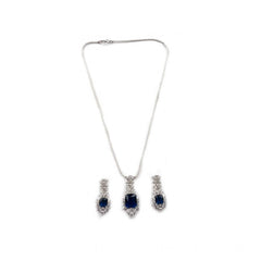 Women's Brass Silver Plated Pendant Set (Blue)