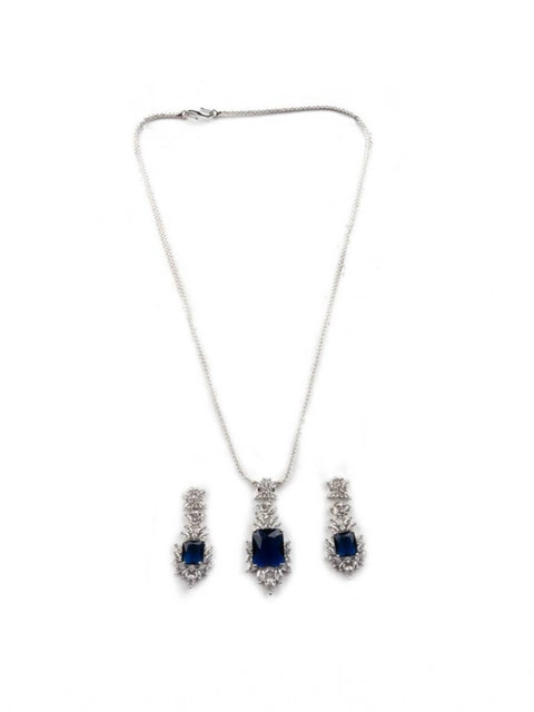 Women's Brass Silver Plated Pendant Set (Blue)