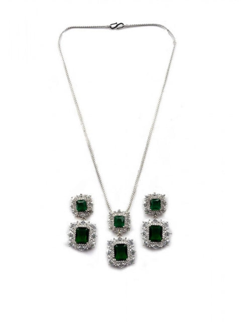 Women's Brass Silver Plated Pendant Set (Green)