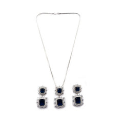 Women's Brass Silver Plated Pendant Set (Blue)