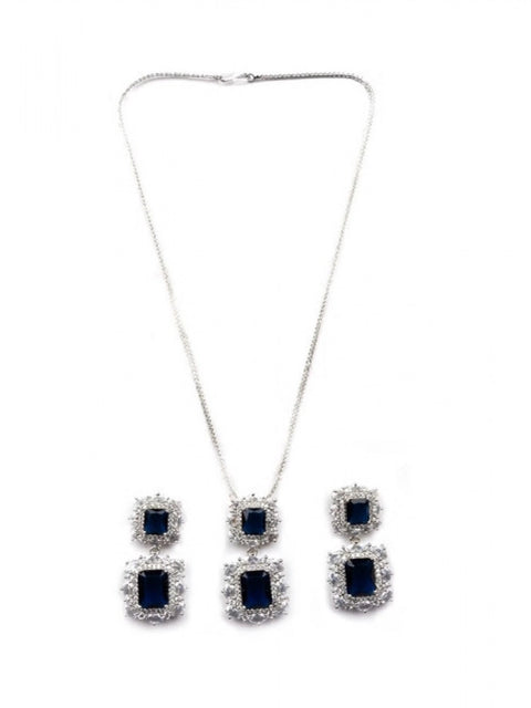 Women's Brass Silver Plated Pendant Set (Blue)