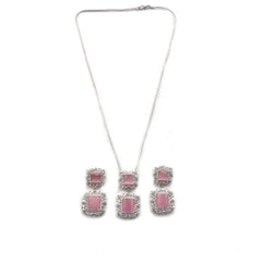 Women's Brass Silver Plated Pendant Set (Pink)