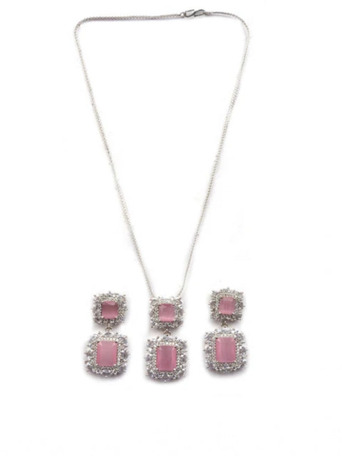 Women's Brass Silver Plated Pendant Set (Pink)
