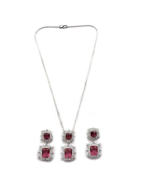 Women's Brass Silver Plated Pendant Set (Red)