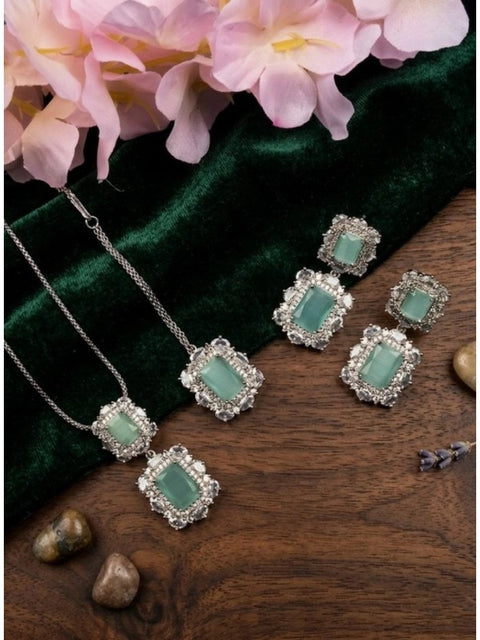 Women's Brass Silver Plated Pendant Set (Mint)