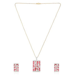 Women's Brass Silver Plated Pendant Set (Red)