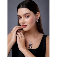 Women's Brass Silver Plated Pendant Set (Red)