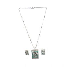 Women's Brass Silver Plated Pendant Set (Turquoise)