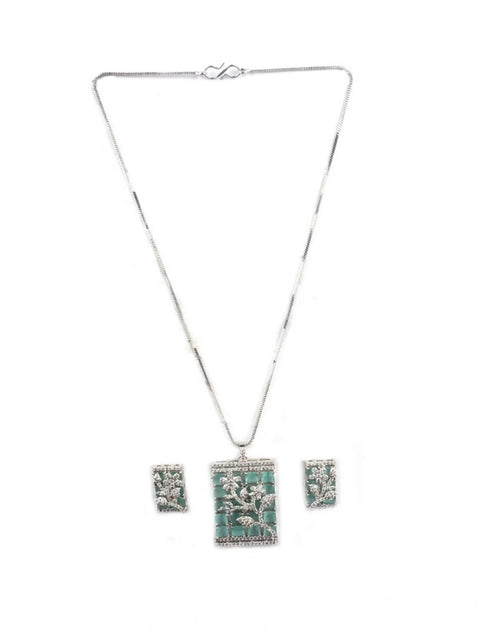 Women's Brass Silver Plated Pendant Set (Turquoise)