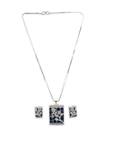 Women's Brass Silver Plated Pendant Set (Blue)