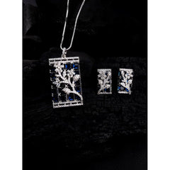 Women's Brass Silver Plated Pendant Set (Blue)