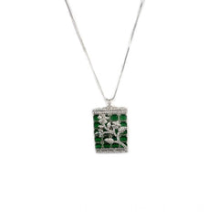 Women's Brass Silver Plated Pendant Set (Green)