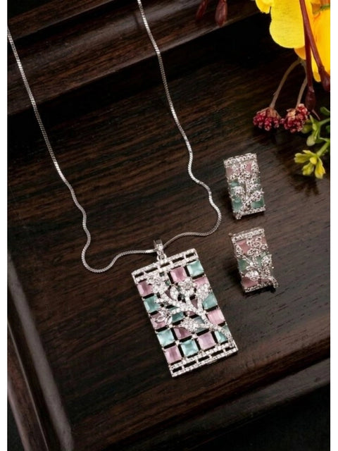 Women's Brass Silver Plated Pendant Set (Multicolor)