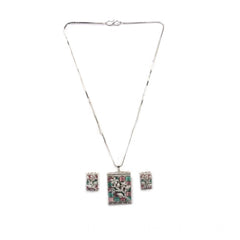 Women's Brass Silver Plated Pendant Set (Multicolor)