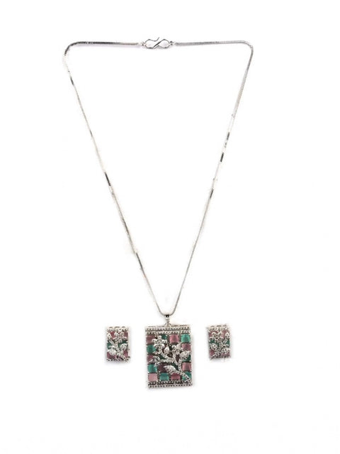 Women's Brass Silver Plated Pendant Set (Multicolor)