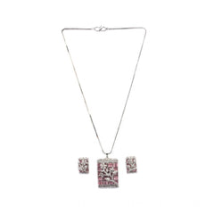 Women's Brass Silver Plated Pendant Set (Pink)